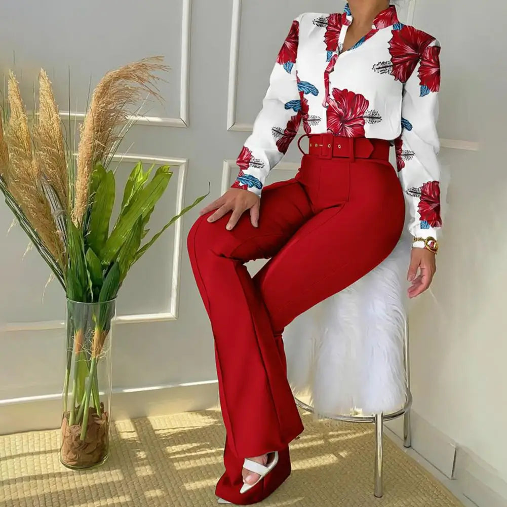 Charlotte - Flare trousers with matching blouse in floral print