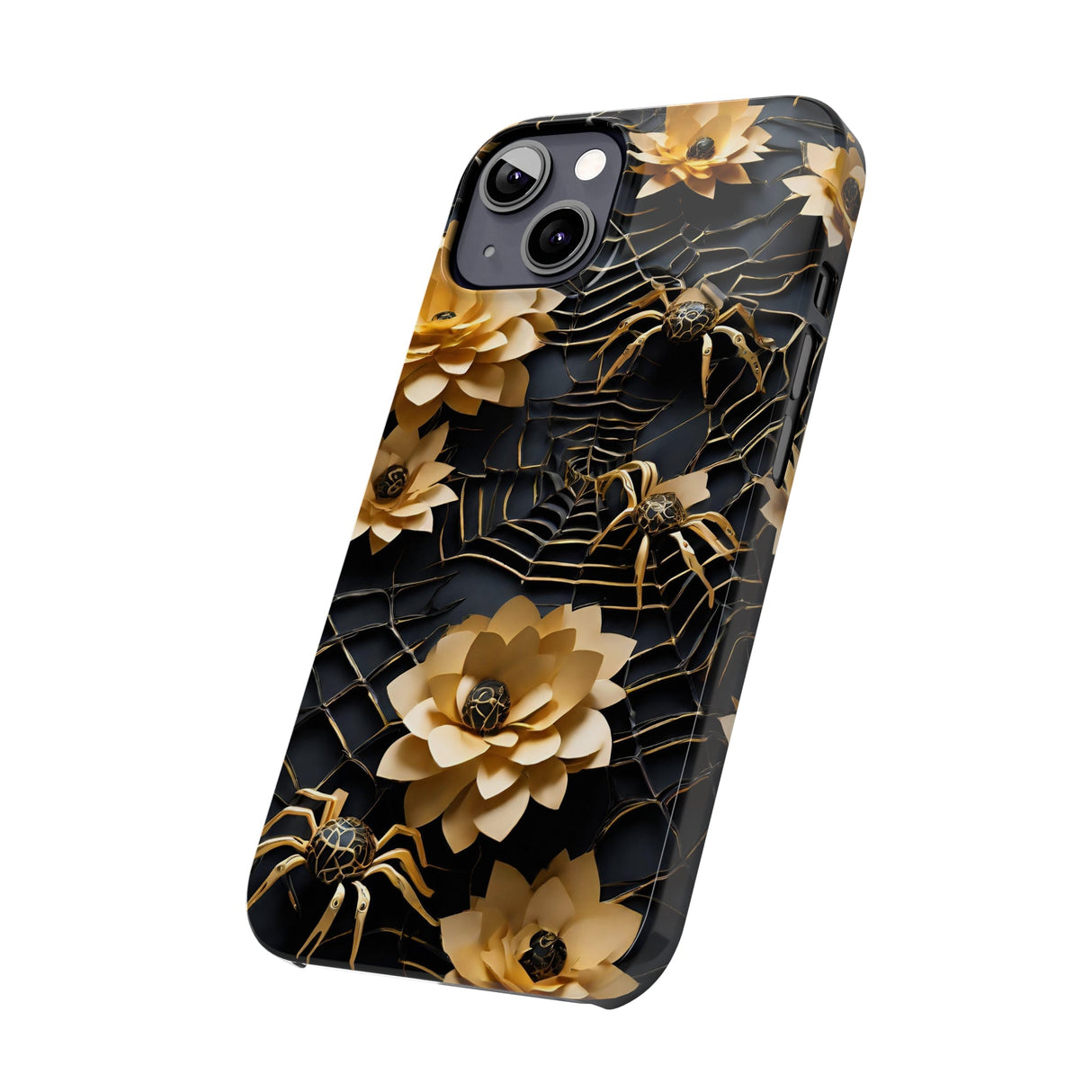 Halloween Black & Gold Spider Slim Phone Cases, Gold Flower Phone Case