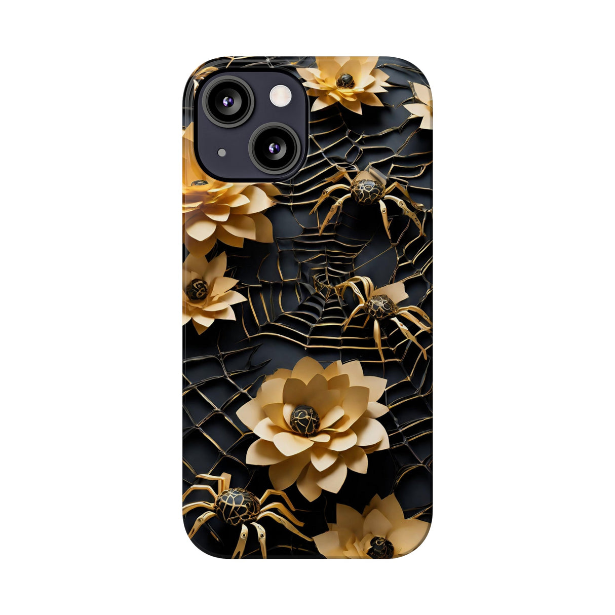 Halloween Black & Gold Spider Slim Phone Cases, Gold Flower Phone Case