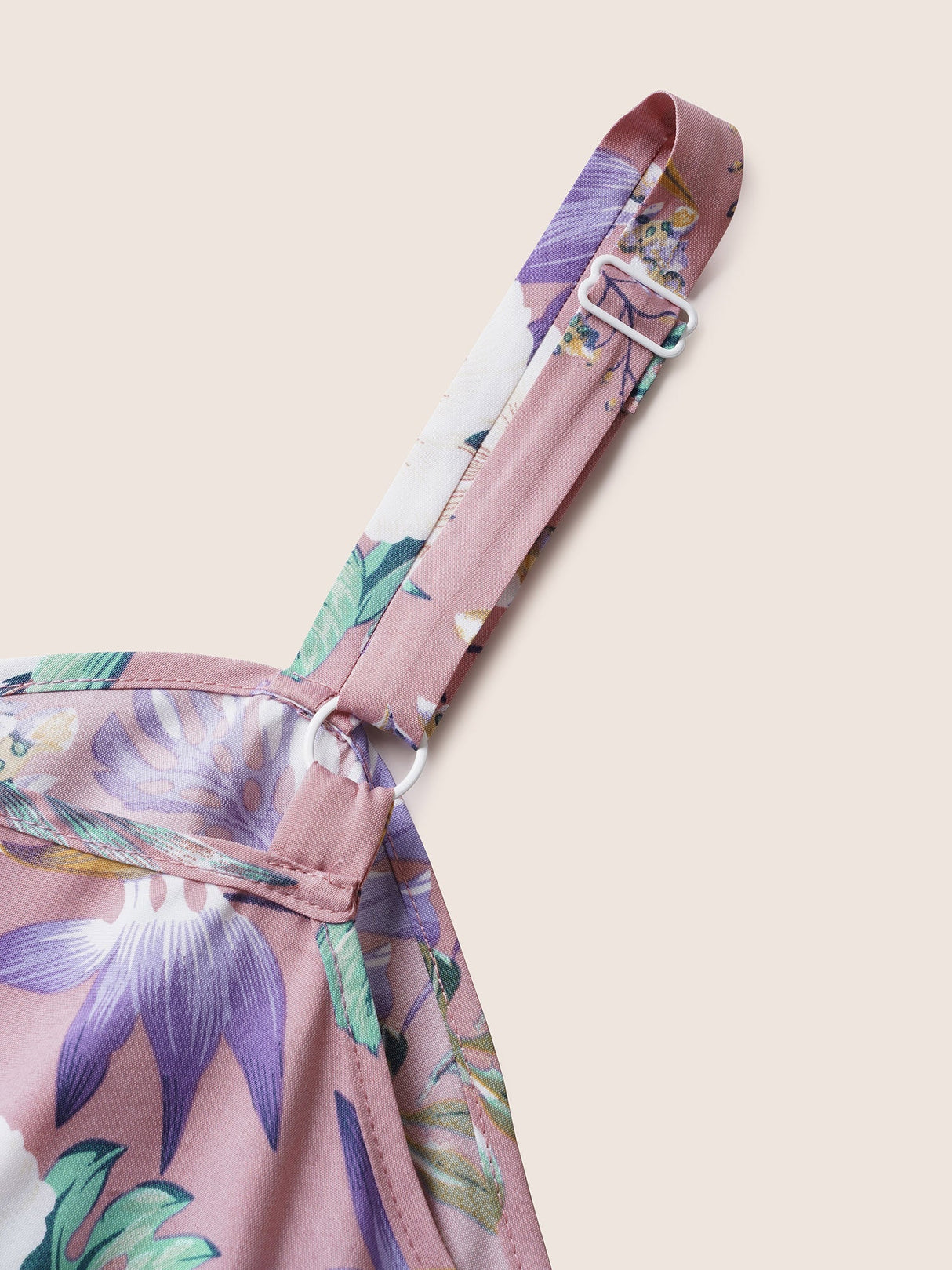 Floral Belted Adjustable Straps Layered Hem Dress