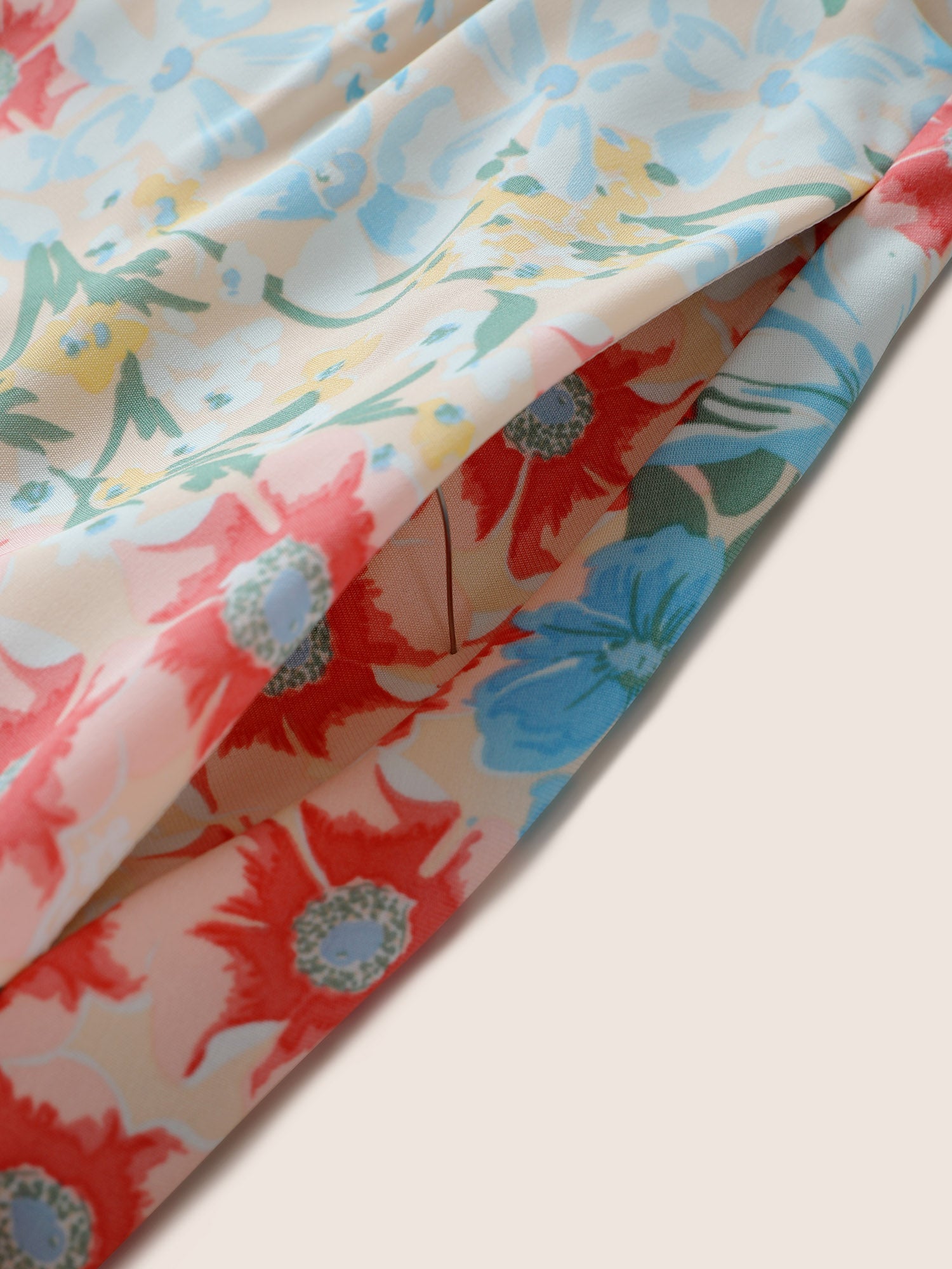 Floral Contrast Ruched Elastic Waist Dress