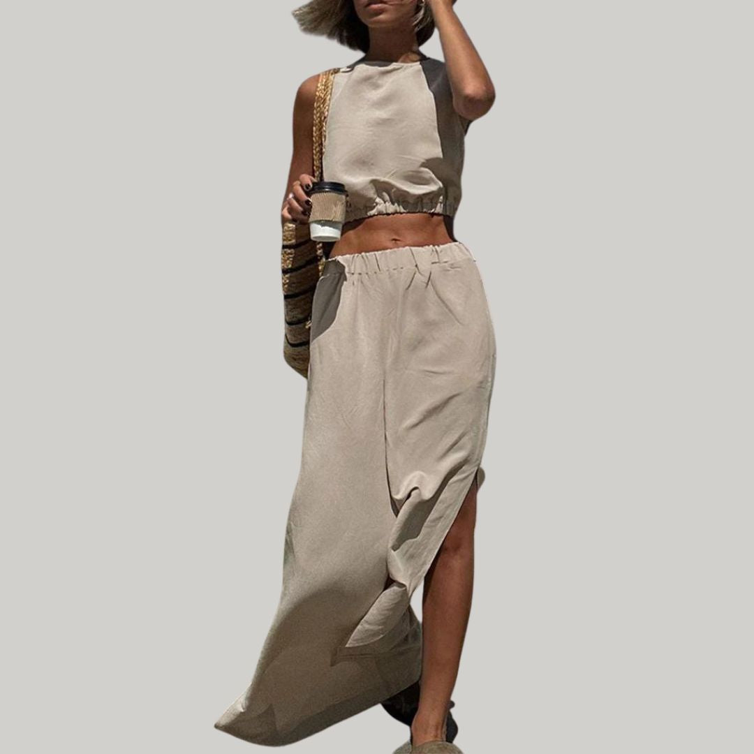 Ivy - Casual linen two-piece set with sleeveless top