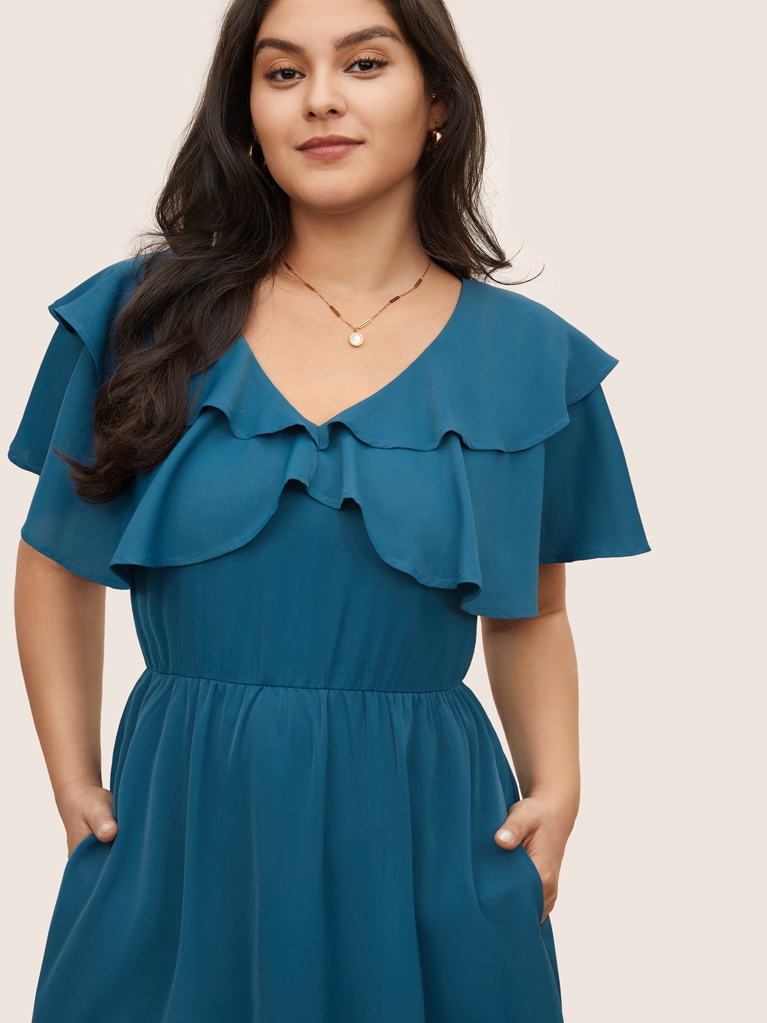 Tiered Ruffle Cap Sleeve Asymmetrical Hem Dress