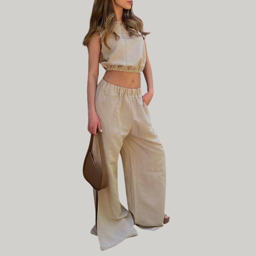 Ivy - Casual linen two-piece set with sleeveless top