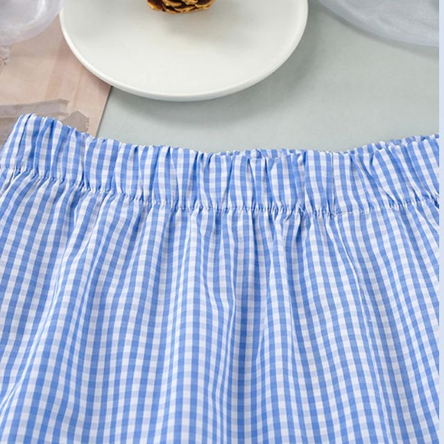 Harper - Gingham romper with keyhole neckline and bow detail