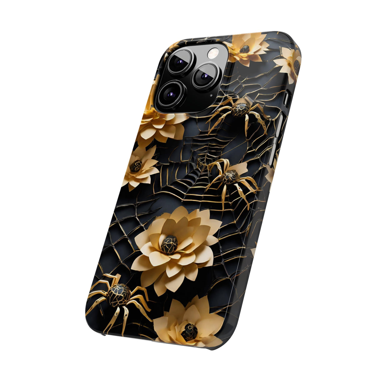 Halloween Black & Gold Spider Slim Phone Cases, Gold Flower Phone Case