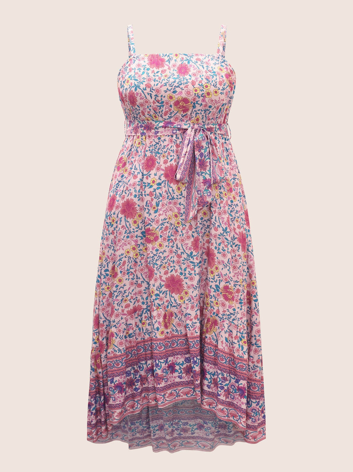 Floral Elastic Waist Patchwork Cami Dress