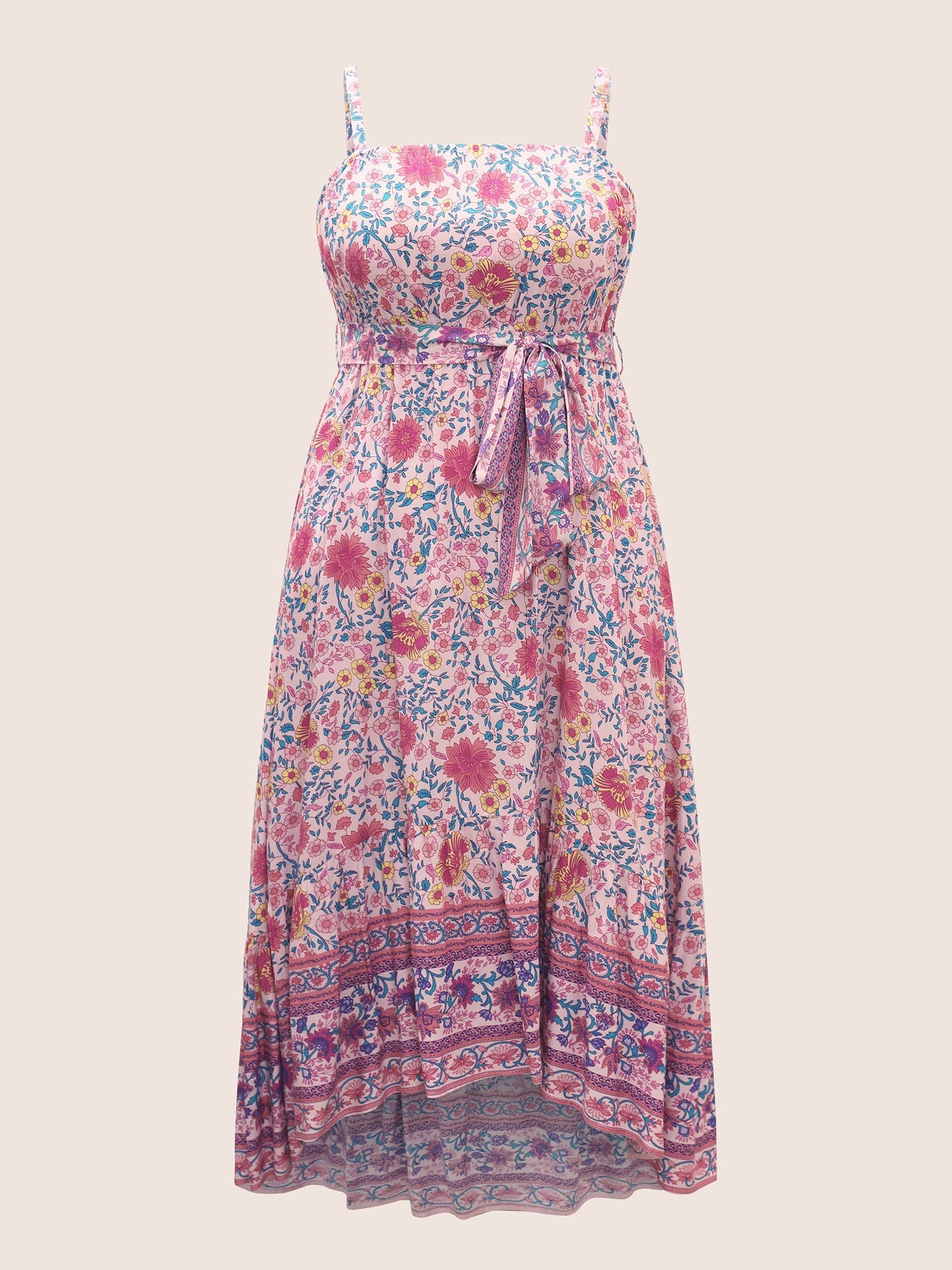 Floral Elastic Waist Patchwork Cami Dress