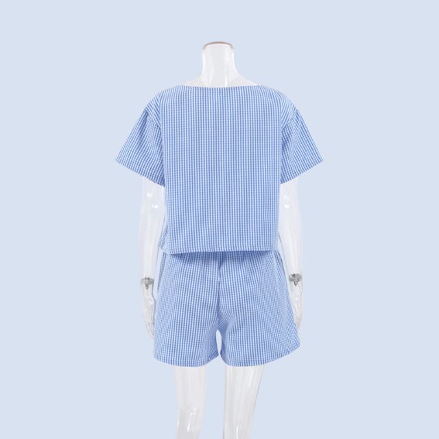 Harper - Gingham romper with keyhole neckline and bow detail