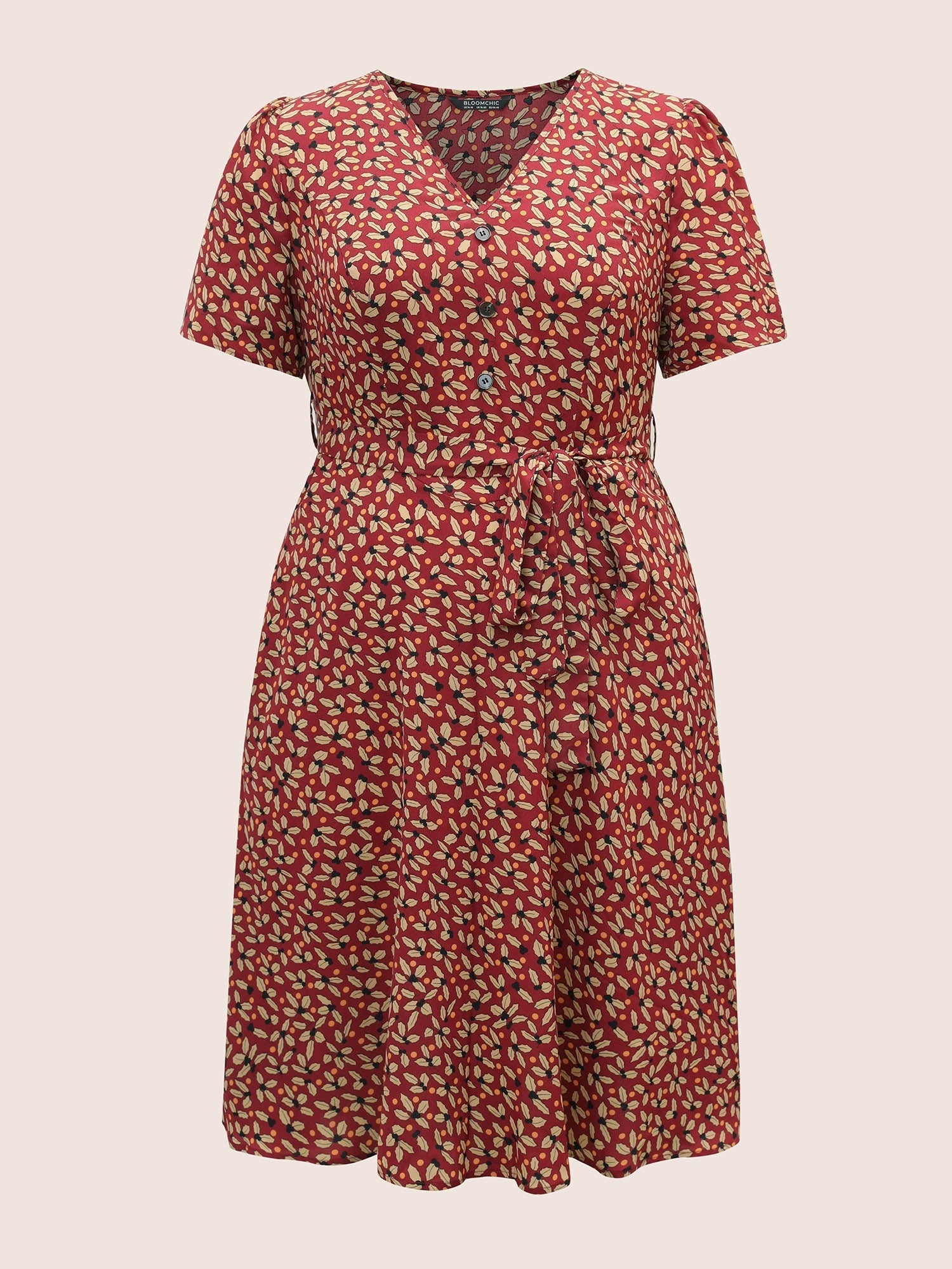 Geometric Graphic Button Detail Pocket Dress