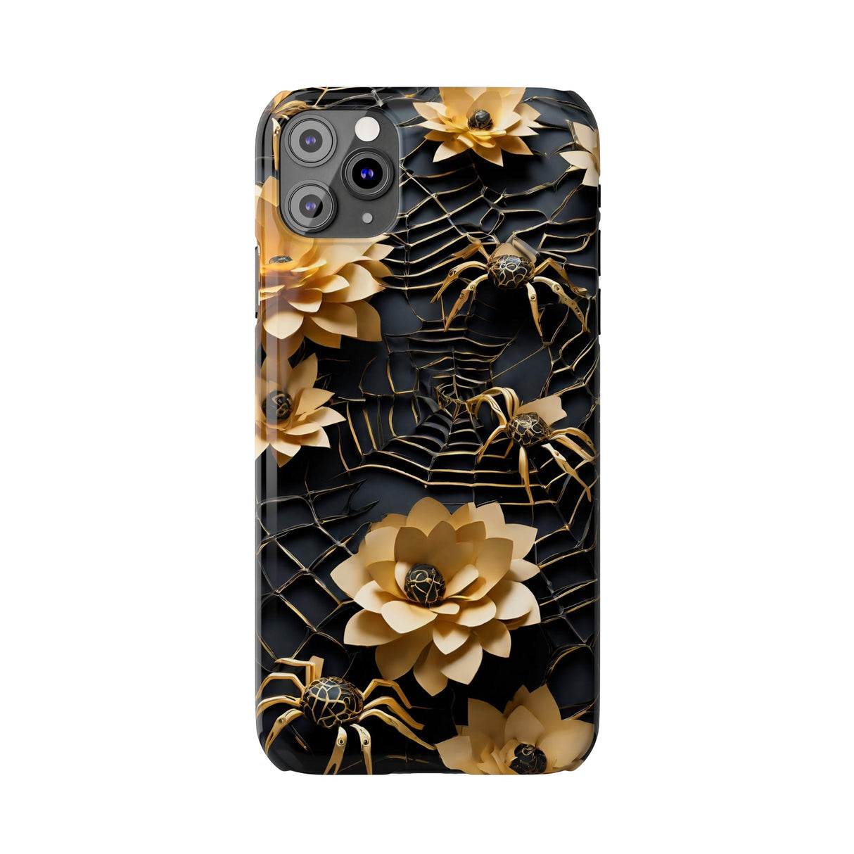 Halloween Black & Gold Spider Slim Phone Cases, Gold Flower Phone Case