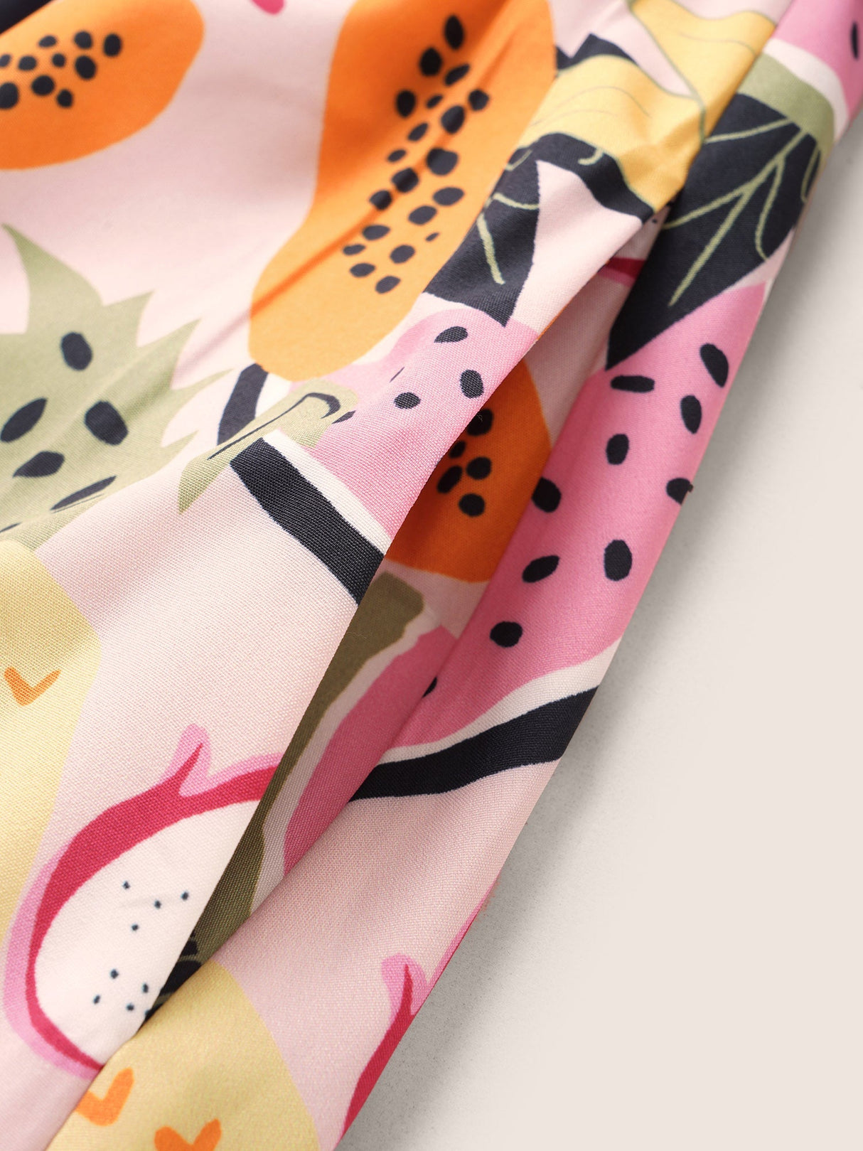 Fruit Print Overlap Collar Belted Pocket Dress