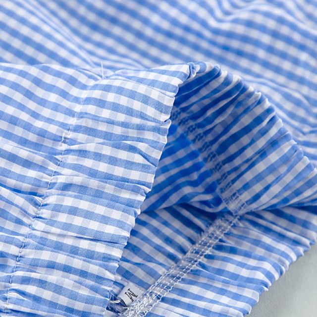 Harper - Gingham romper with keyhole neckline and bow detail