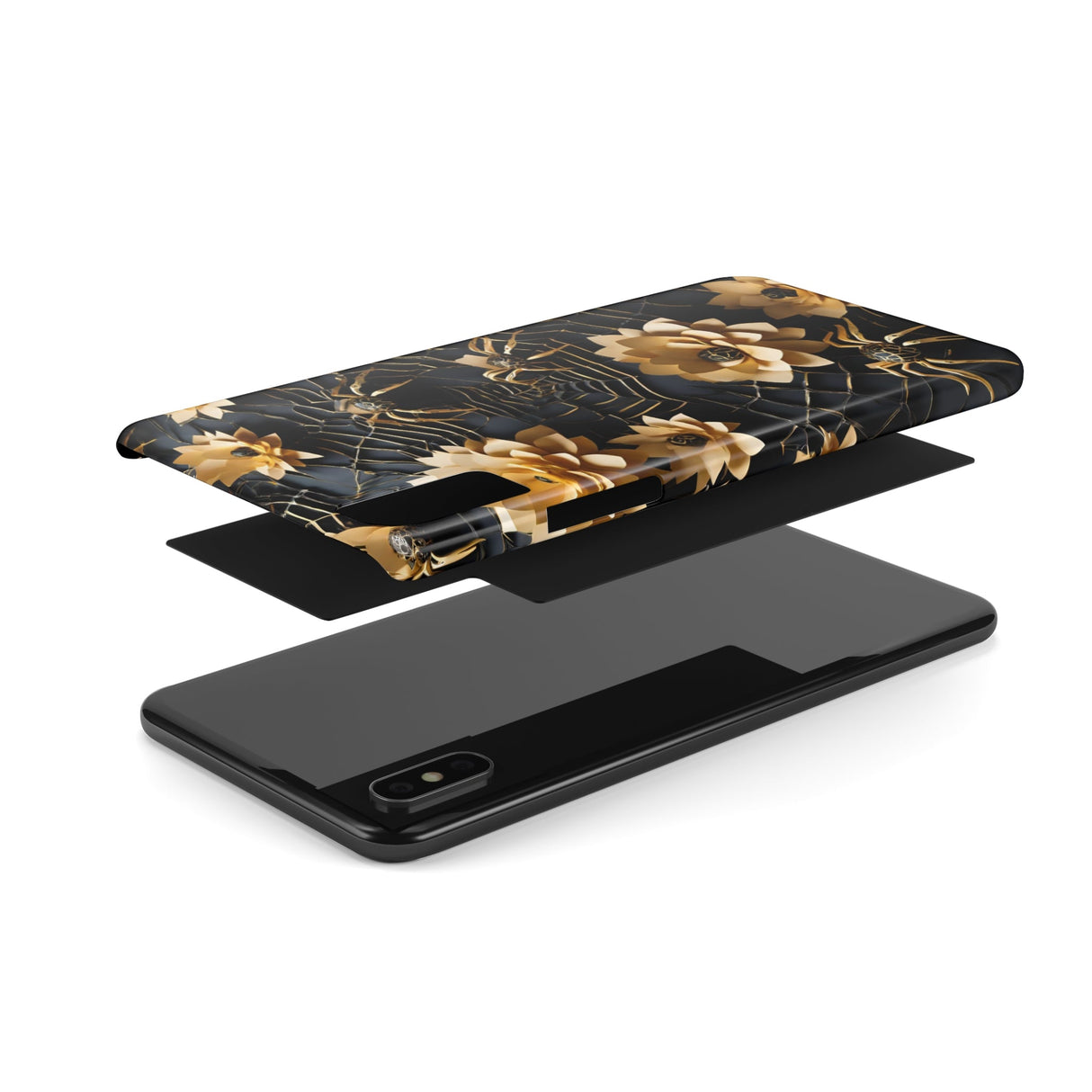 Halloween Black & Gold Spider Slim Phone Cases, Gold Flower Phone Case