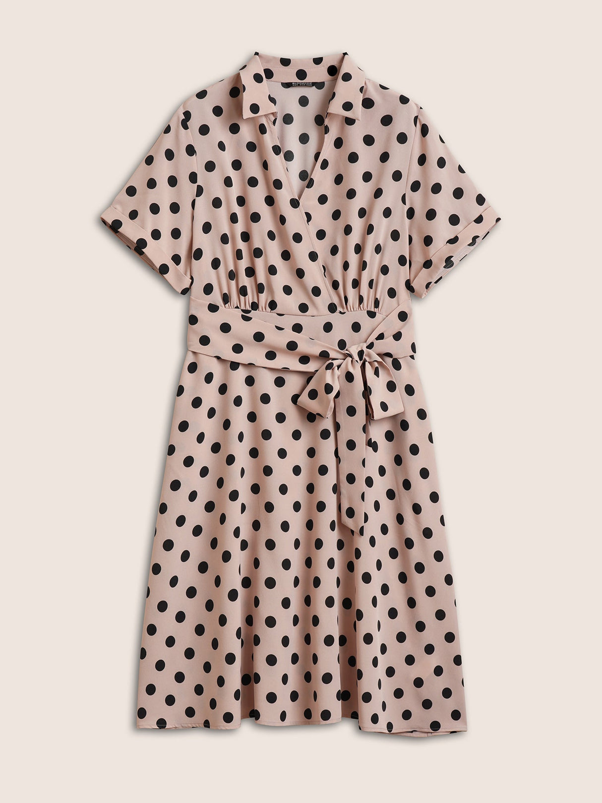 Polka Dot Elastic Waist Ties Pocket Dress