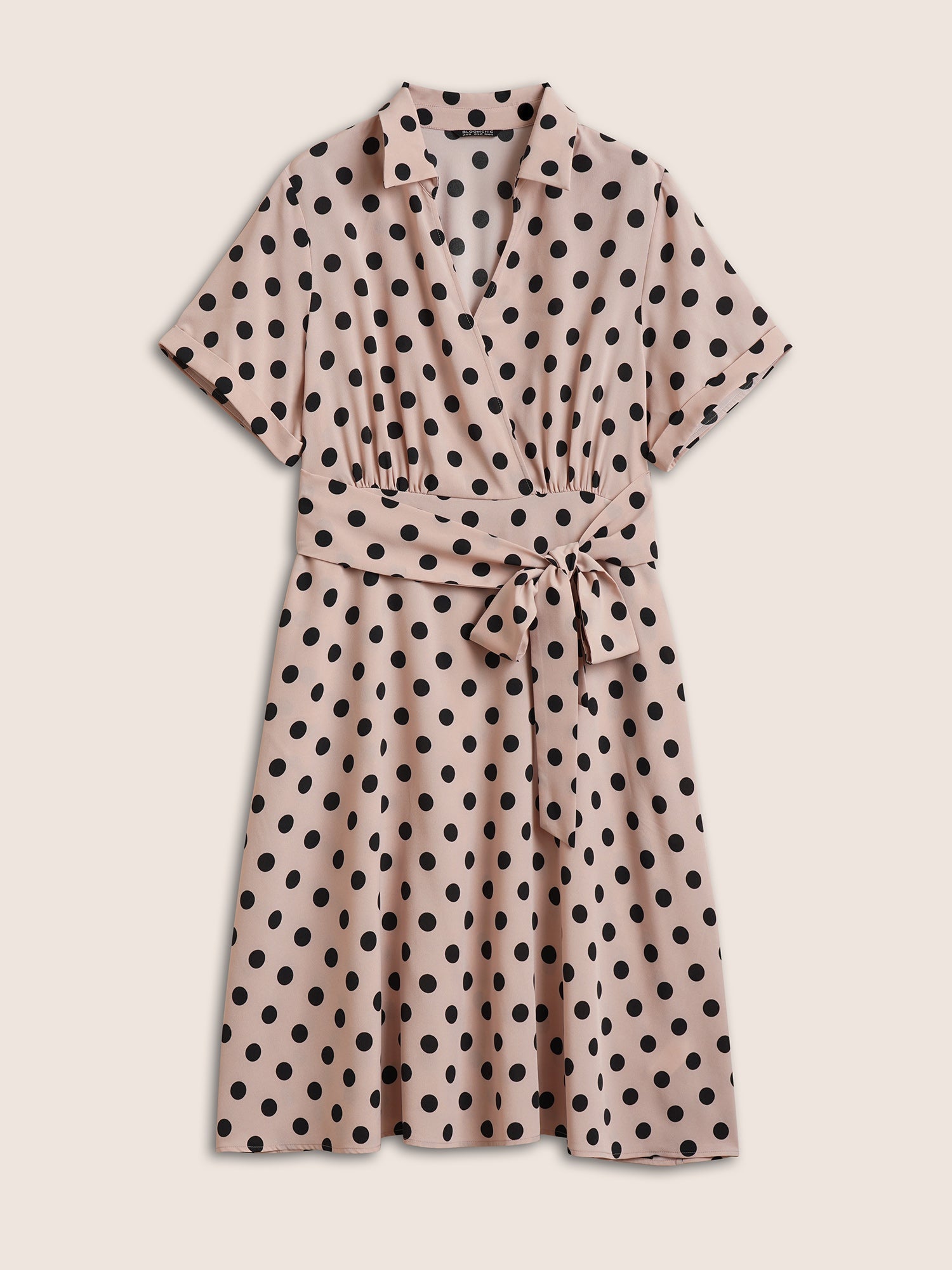Polka Dot Elastic Waist Ties Pocket Dress