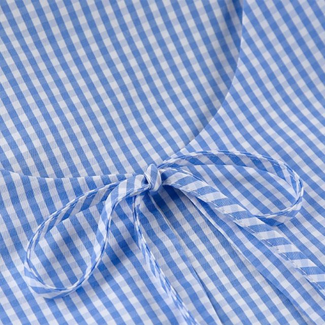 Harper - Gingham romper with keyhole neckline and bow detail