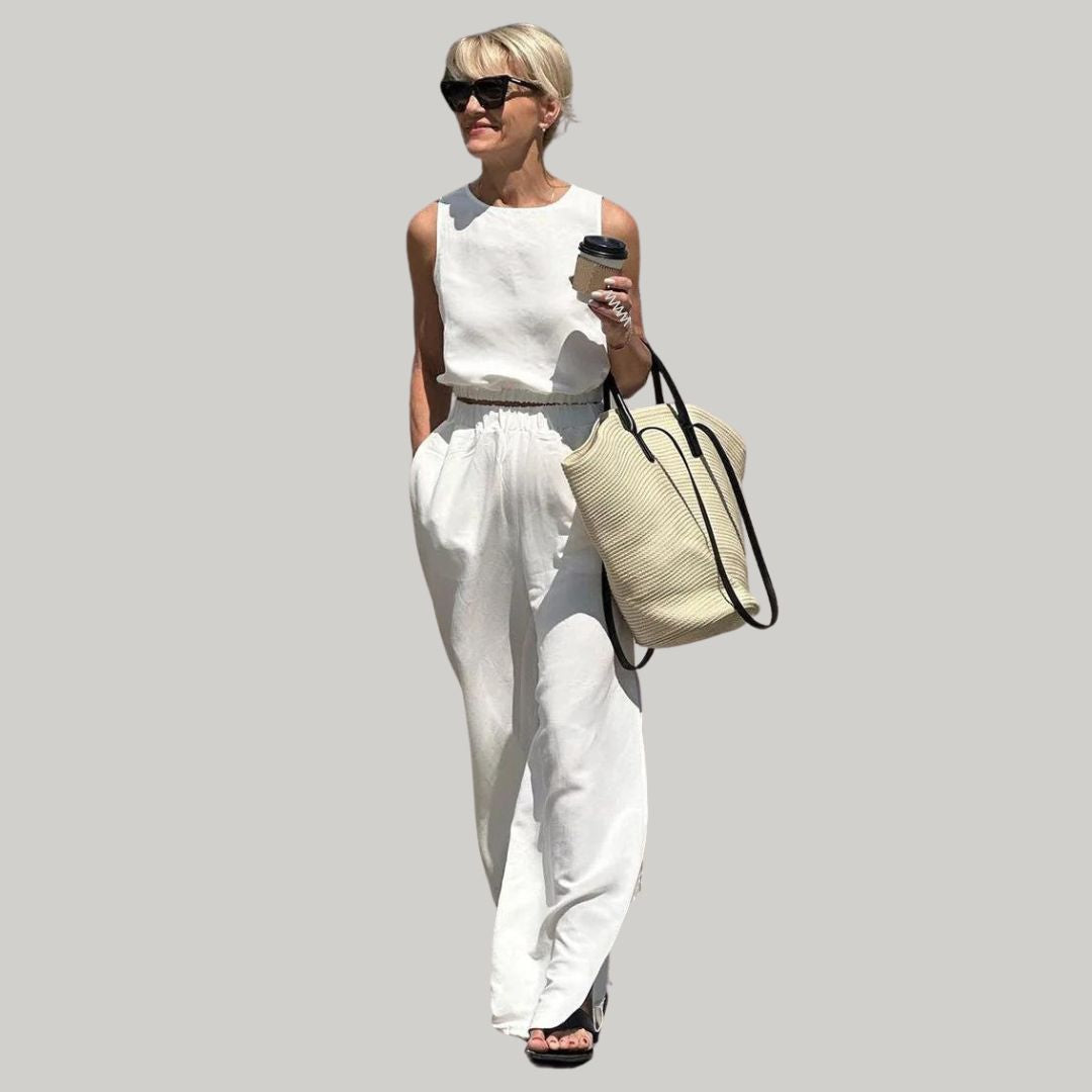 Ivy - Casual linen two-piece set with sleeveless top