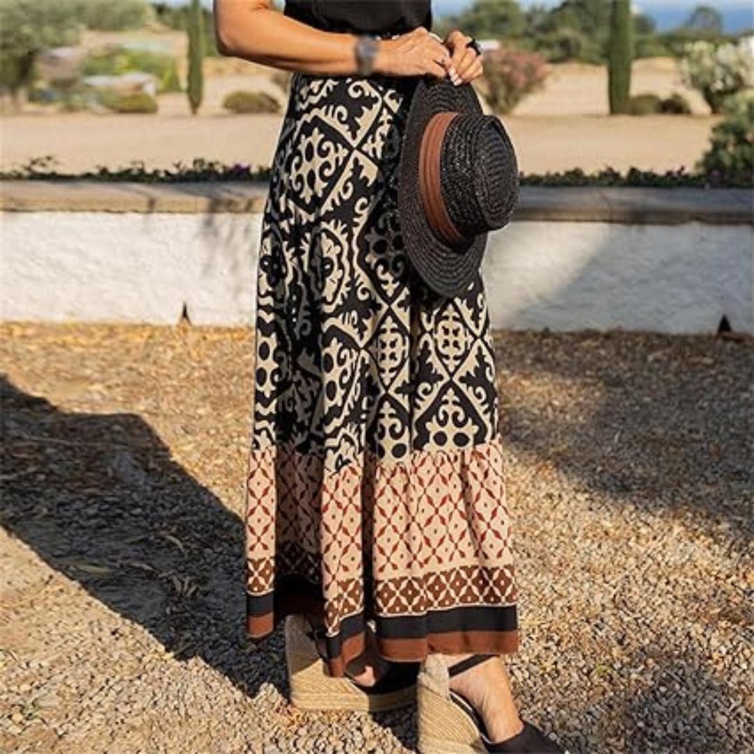 Julia - Maxi skirt with ethnic pattern and ruffled hem