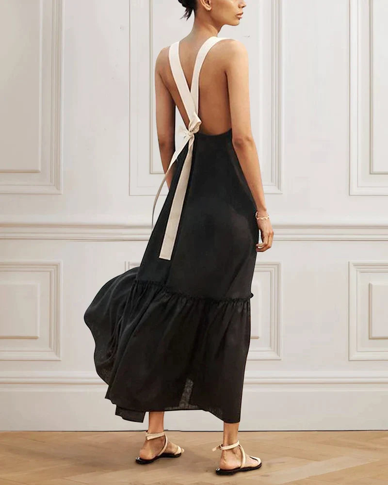 Color contrast Tied Open Back Dress