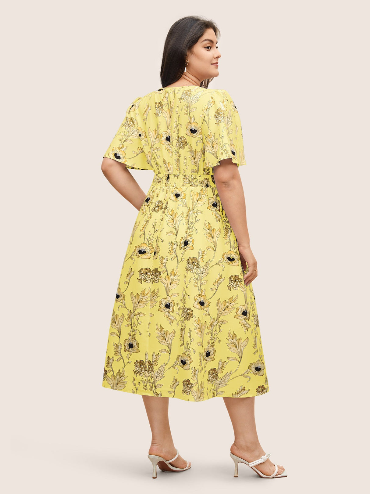 Floral Pocket Shirred Elastic Waist Dress