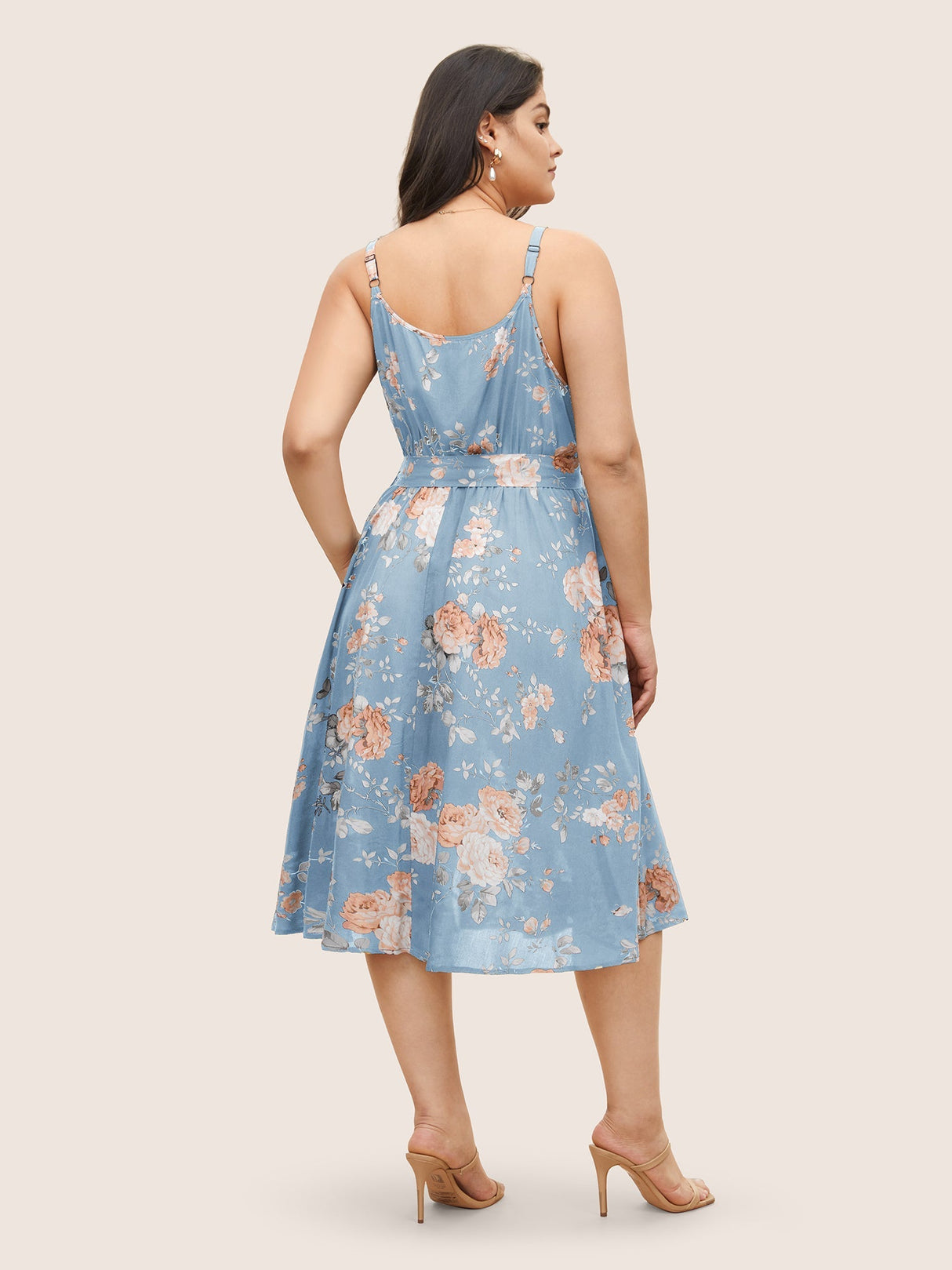 Floral Wrap Elastic Waist Belted Sleeveless Dress