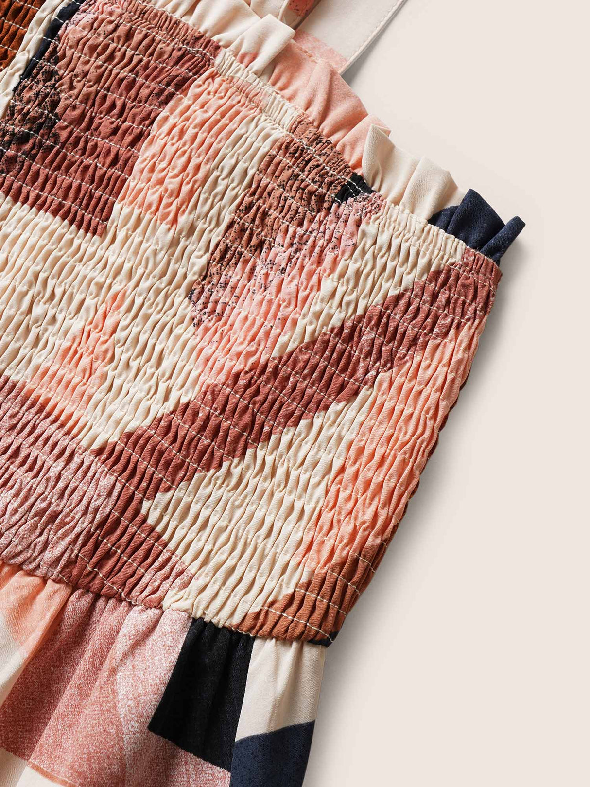 Geometric Colorblock Shirred Frill Trim Cami Dress