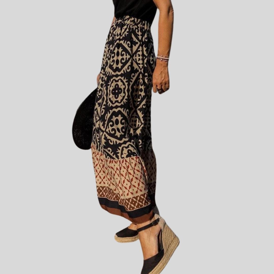 Julia - Maxi skirt with ethnic pattern and ruffled hem
