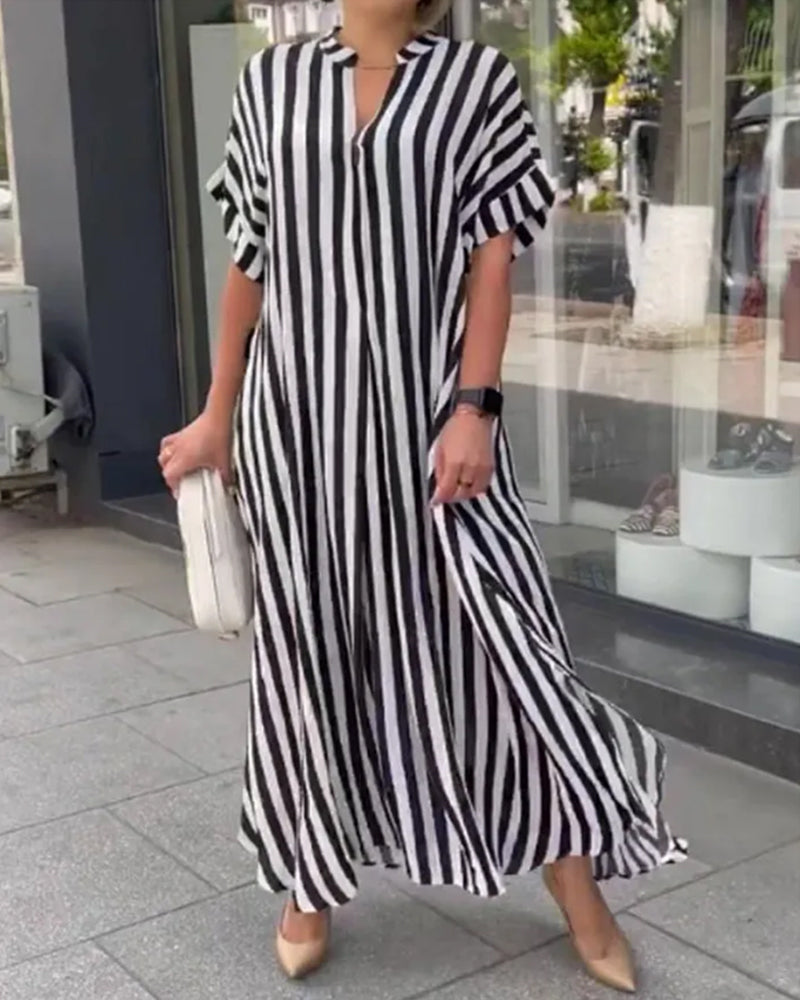 Amara | Elegant dress with V-neckline and stripes