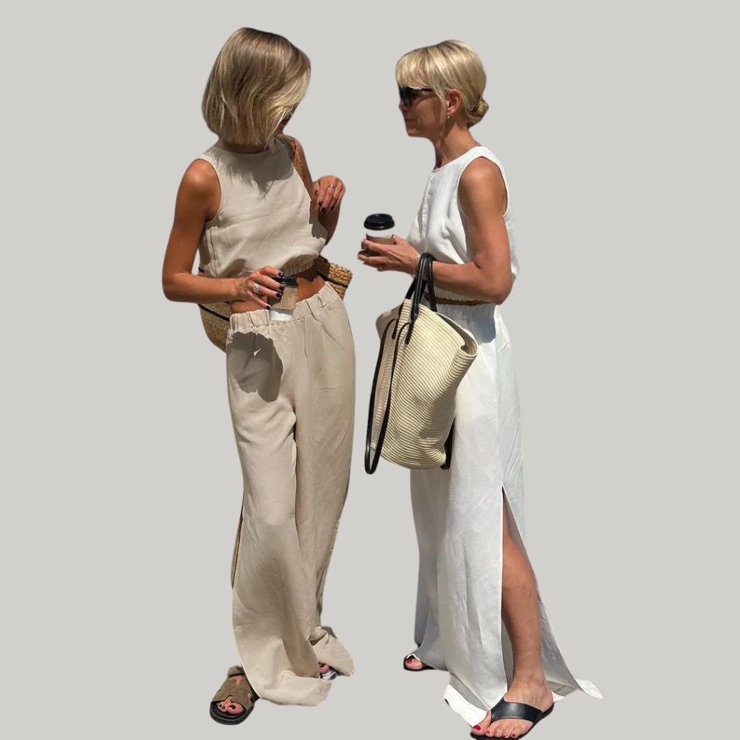 Ivy - Casual linen two-piece set with sleeveless top