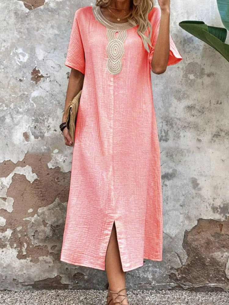 Selma - Plain women's cotton and linen dress