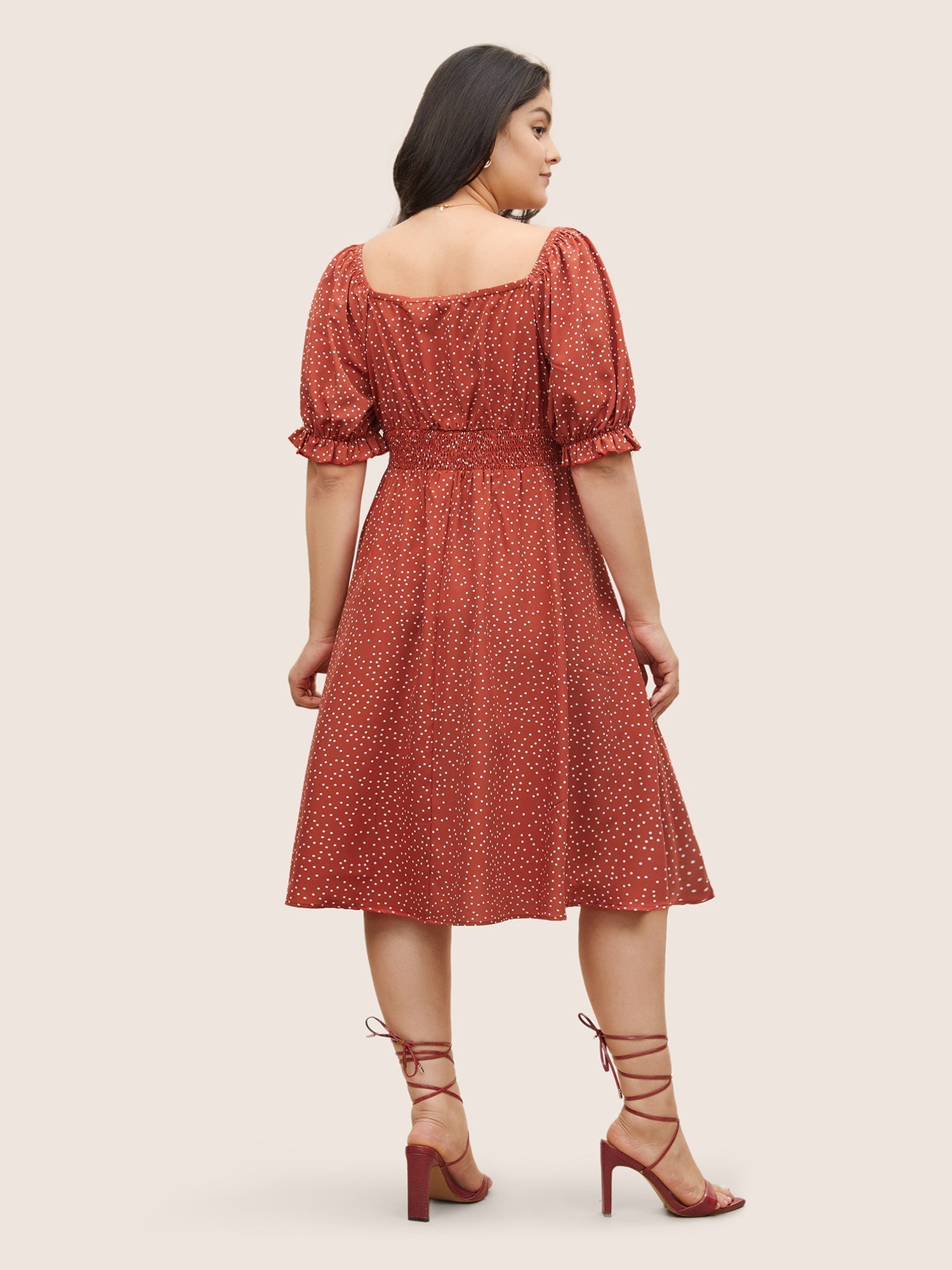 Polka Dot Ties Lantern Sleeve Gathered Dress