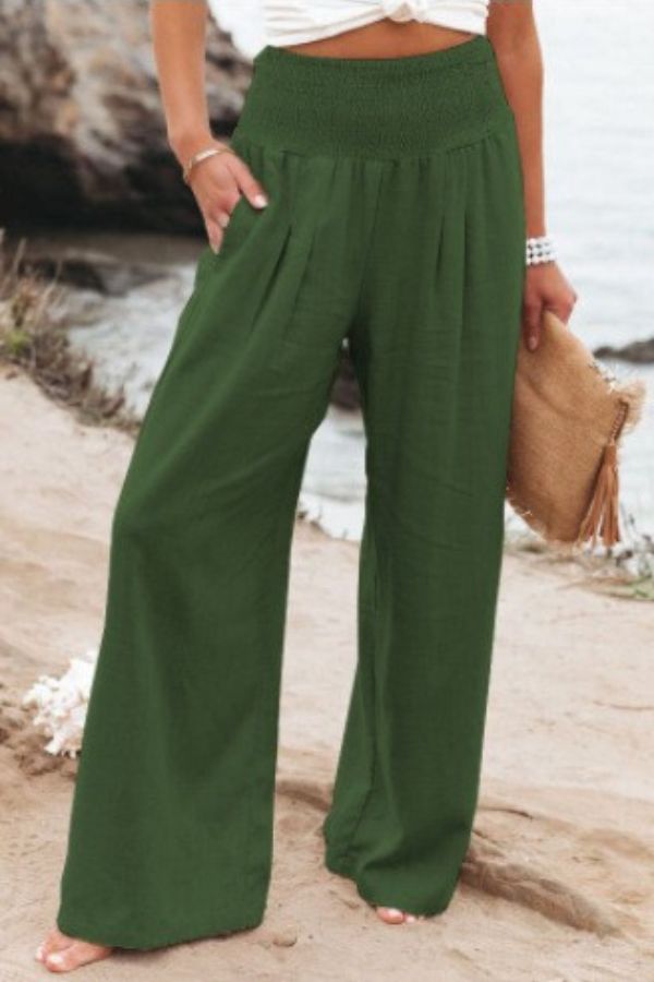Milda High-Waist Cotton Linen Palazzo Trousers