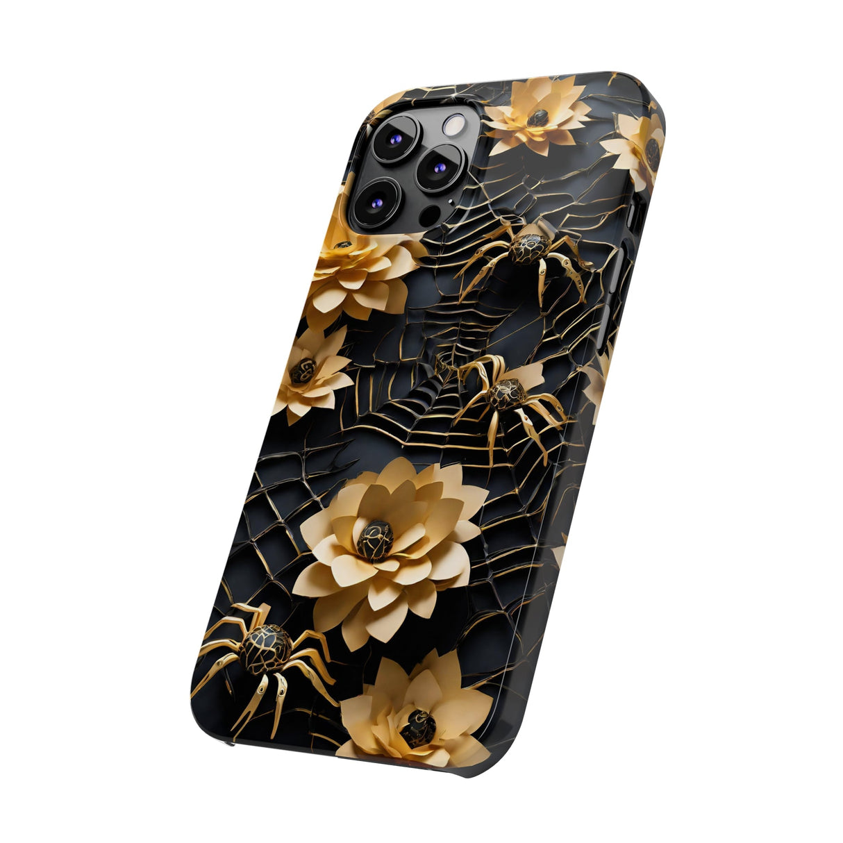Halloween Black & Gold Spider Slim Phone Cases, Gold Flower Phone Case