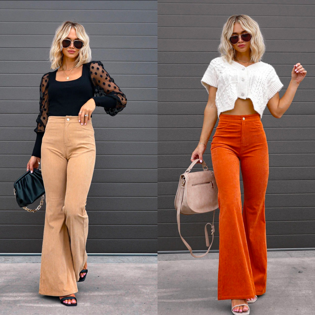 Luna - corduroy trousers with flare and high waist