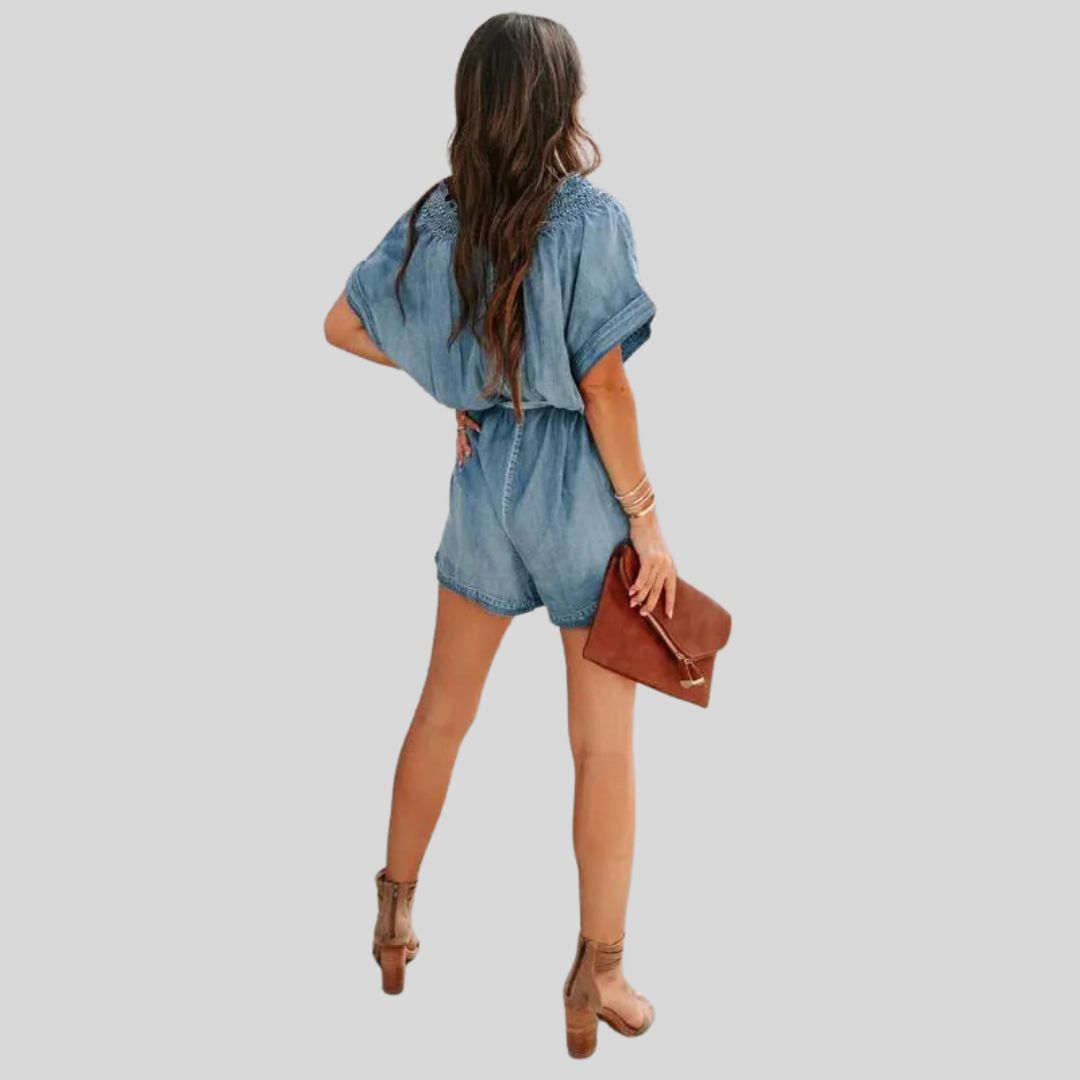 Marina - Casual denim romper with smocked detail