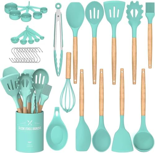 33 pcs Non-Stick Silicone Cooking Kitchen Utensils Spatula Set with Holder