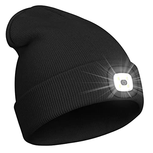 USB Rechargeable Hand-Free 4 LED Headlamp Cap A-Black