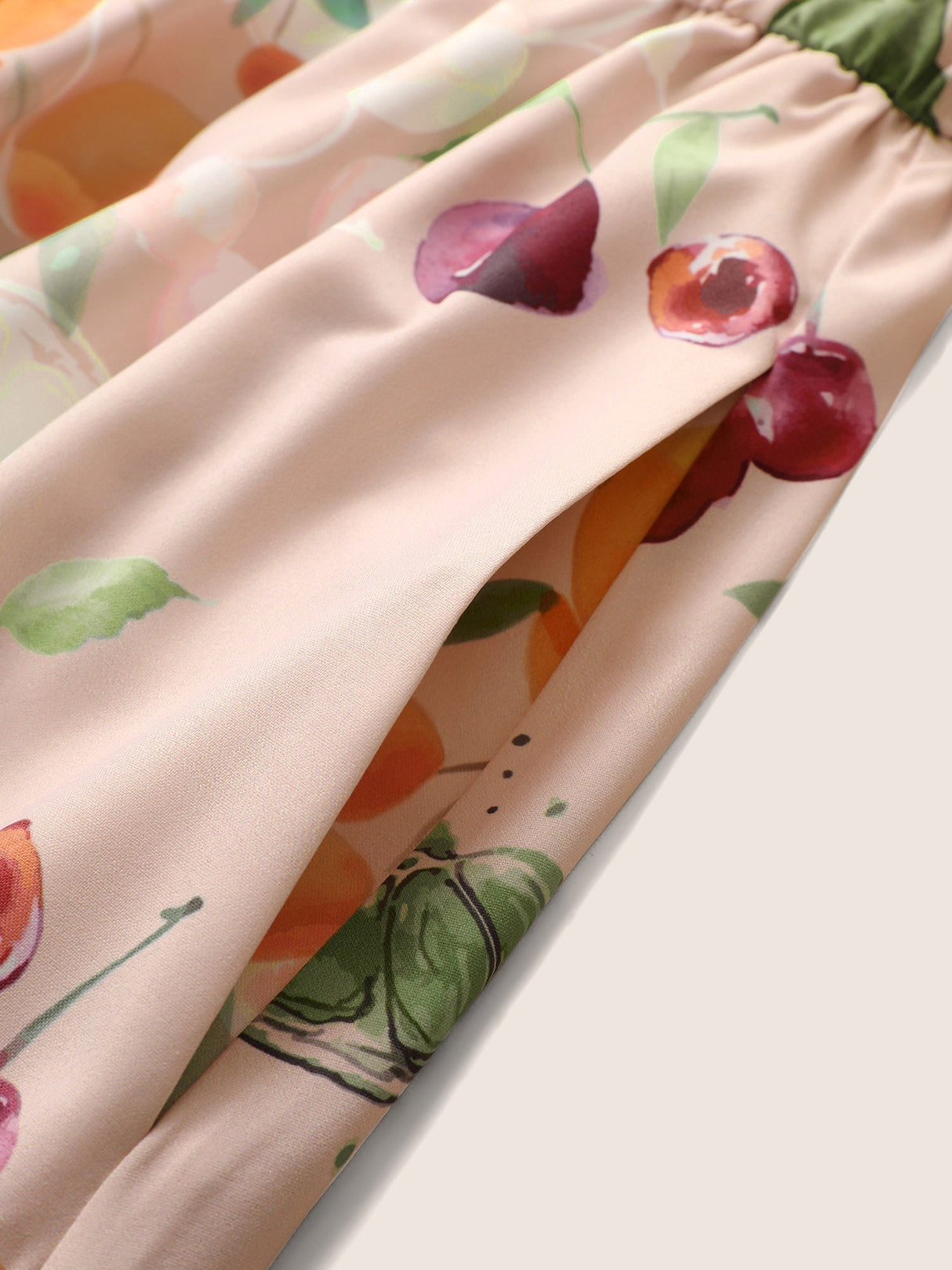 Fruits Print Elastic Waist Belted Pocket Dress