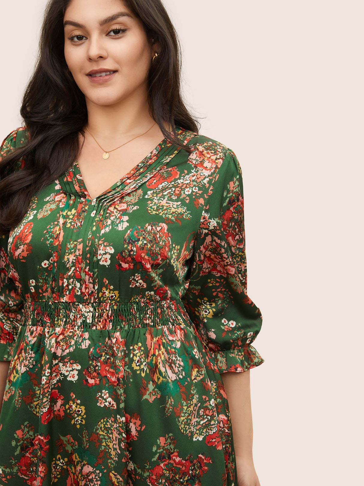 Floral Print Flutter Sleeve Shirred Pleated Dress