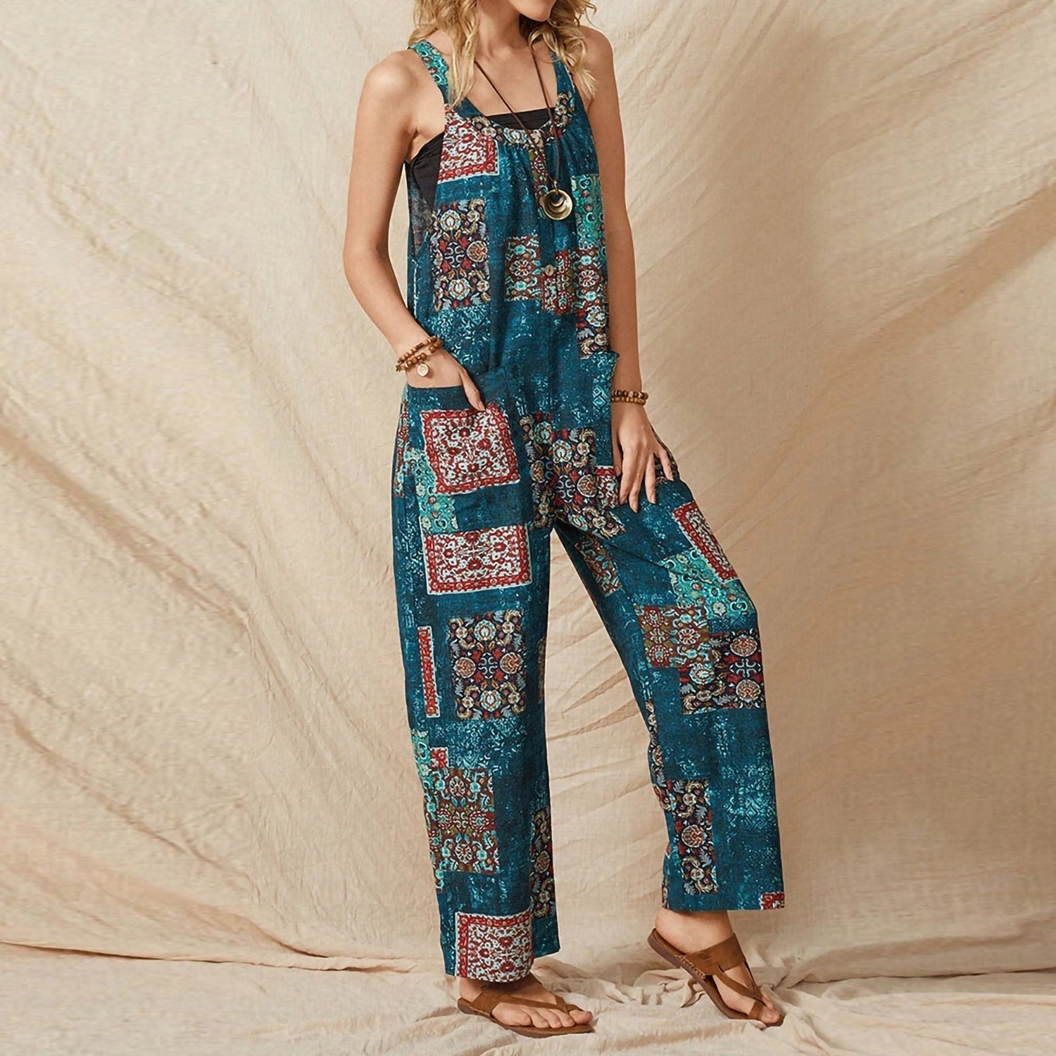 Vintage Casual Cotton Linen Jumpsuit