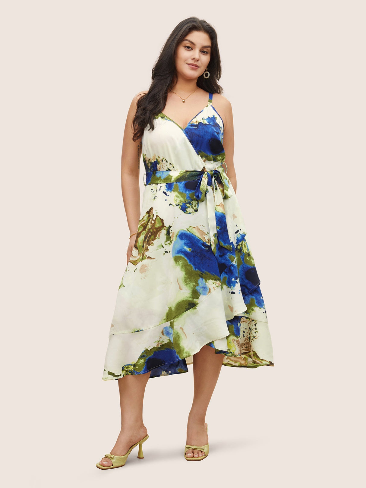 Ombre Belted Ruffle Hem Cami Dress