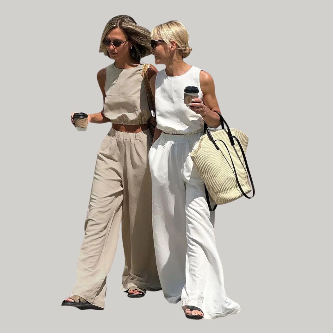 Ivy - Casual linen two-piece set with sleeveless top