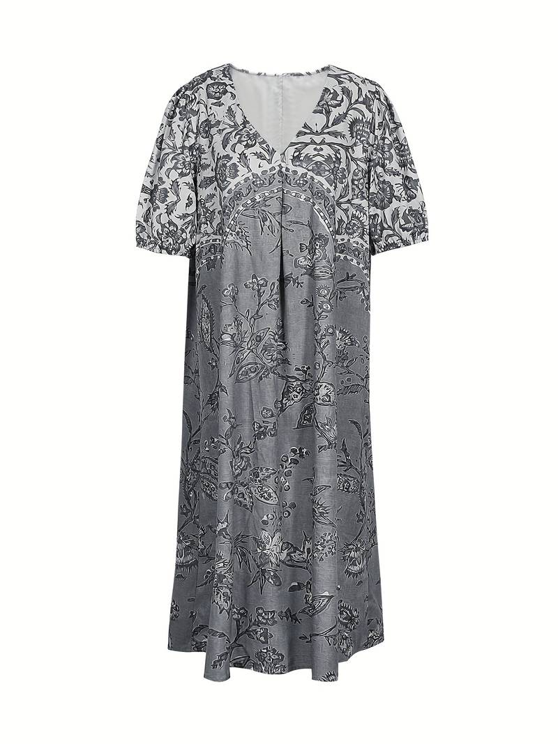 Abida - Puff sleeve multicoloured V-neck dress