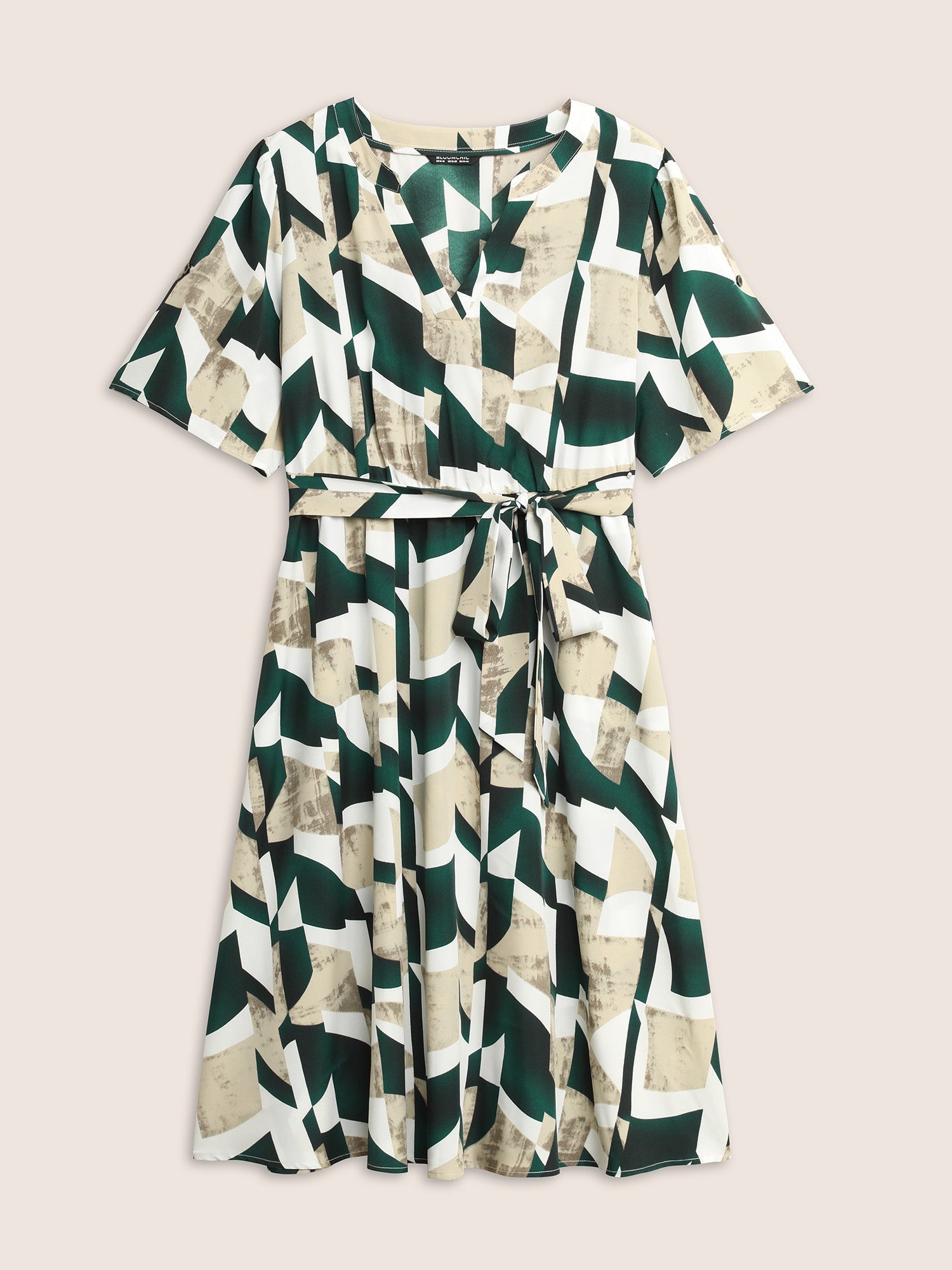 Geometric Pocket Flat Collar With V Notch Dress