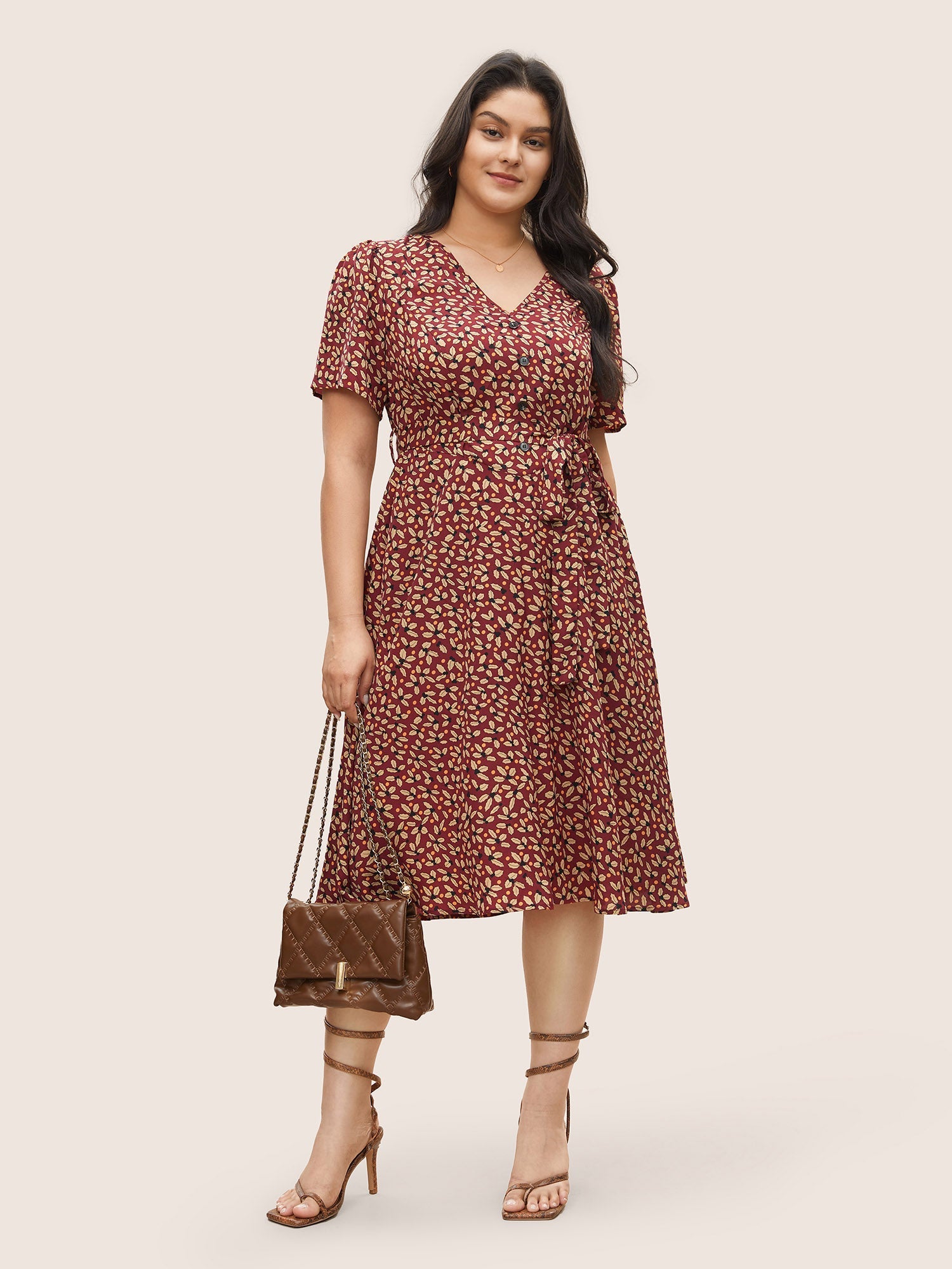 Geometric Graphic Button Detail Pocket Dress