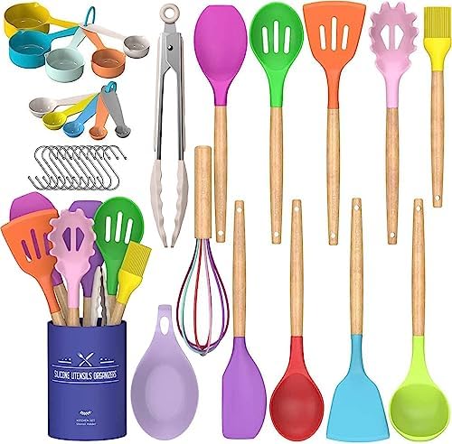 33 pcs Non-Stick Silicone Cooking Kitchen Utensils Spatula Set with Holder