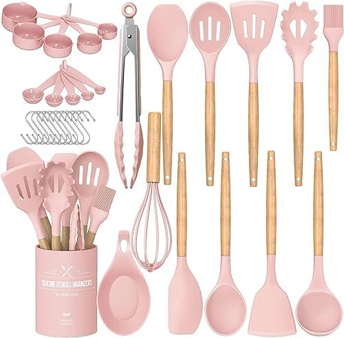 33 pcs Non-Stick Silicone Cooking Kitchen Utensils Spatula Set with Holder
