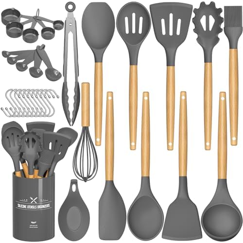 33 pcs Non-Stick Silicone Cooking Kitchen Utensils Spatula Set with Holder