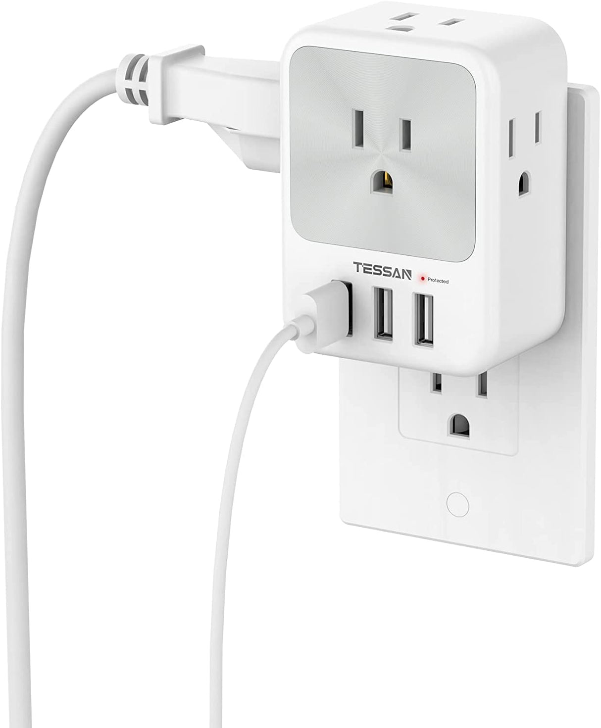 Multi Plug Outlet Splitter with USB, 4 Electrical Outlet Extender Surge Protector with 3 USB Wall Charger